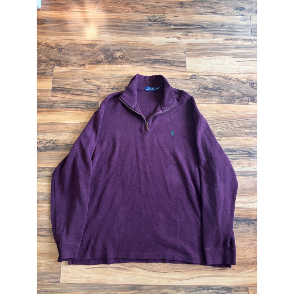 Polo Ralph Lauren Mens XXL Quarter Zip Pullover Sweater Burgundy Purple Cotton